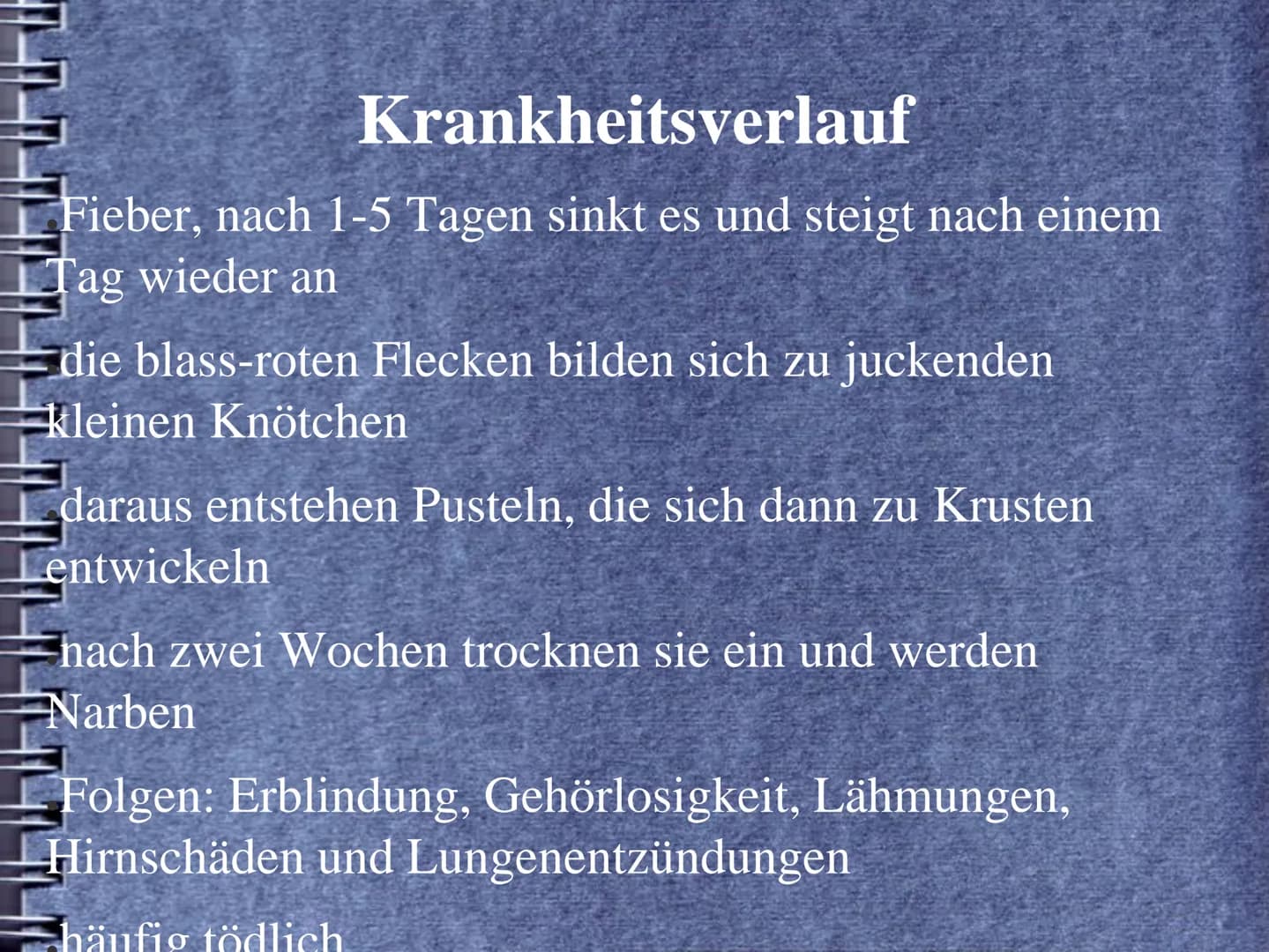 Pocken (Variola) Historischer Hintergrund
Erreger
Gliederung
Verbreitungsgebiet
Infektionsweg
Inkubationszeit
Symptome
Krankheitsverlauf
Geg