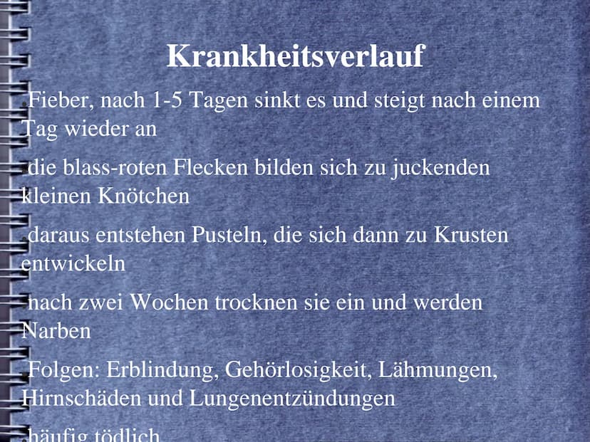 Pocken (Variola) Historischer Hintergrund
Erreger
Gliederung
Verbreitungsgebiet
Infektionsweg
Inkubationszeit
Symptome
Krankheitsverlauf
Geg