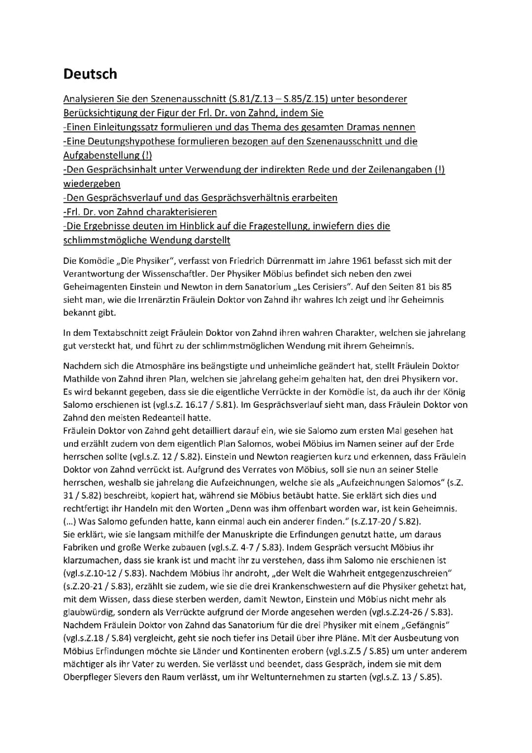Szeneanalyse Die Physiker (Frl.Dr. von Zahnd)