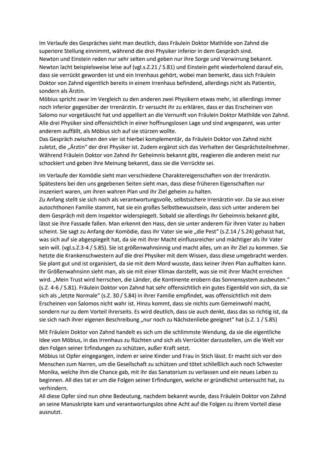 Deutsch
Analysieren Sie den Szenenausschnitt (S.81/Z.13 - S.85/Z.15) unter besonderer
Berücksichtigung der Figur der Frl. Dr. von Zahnd, ind