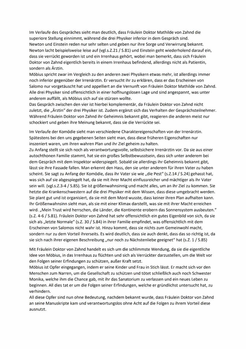 Deutsch
Analysieren Sie den Szenenausschnitt (S.81/Z.13 - S.85/Z.15) unter besonderer
Berücksichtigung der Figur der Frl. Dr. von Zahnd, ind