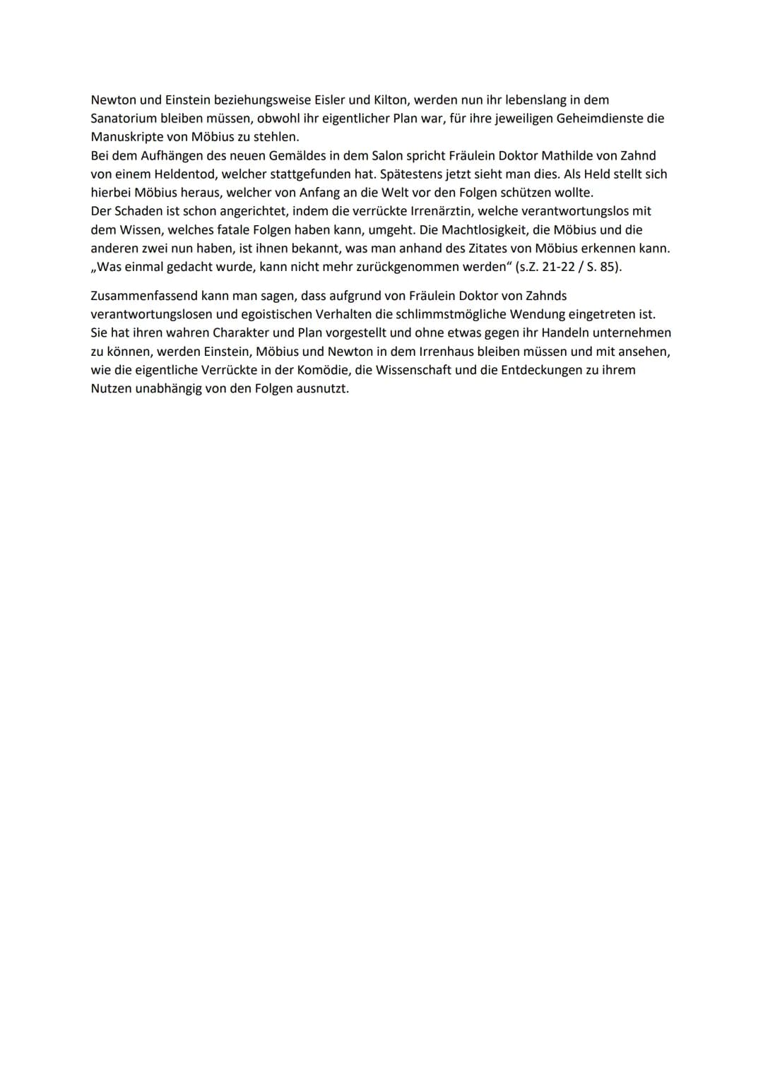 Deutsch
Analysieren Sie den Szenenausschnitt (S.81/Z.13 - S.85/Z.15) unter besonderer
Berücksichtigung der Figur der Frl. Dr. von Zahnd, ind