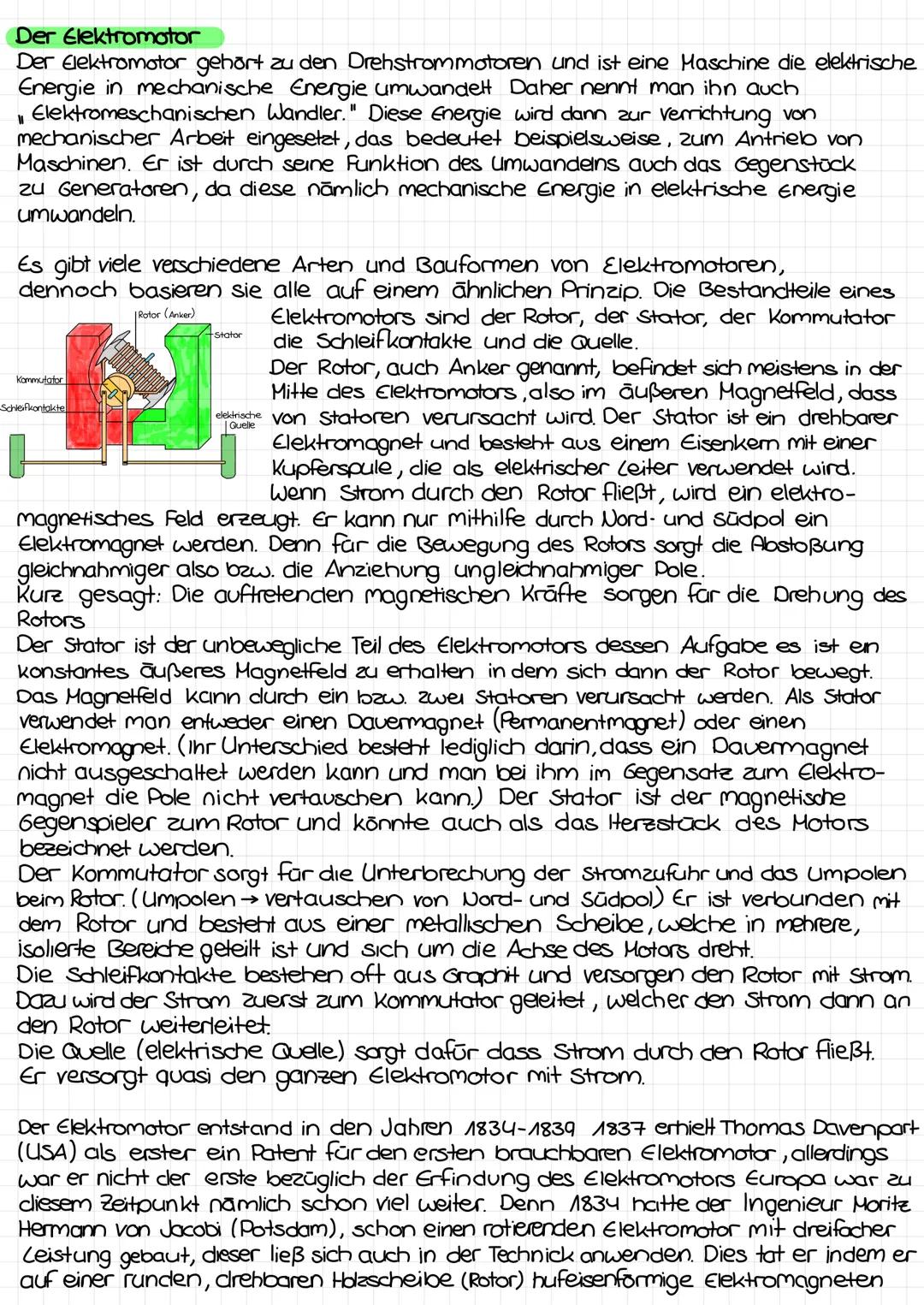 # Der Elektromotor

Der Elektromotor gehört zu den Drehstrommotoren und ist eine Maschine die elektrische
Energie in mechanische Energie umw