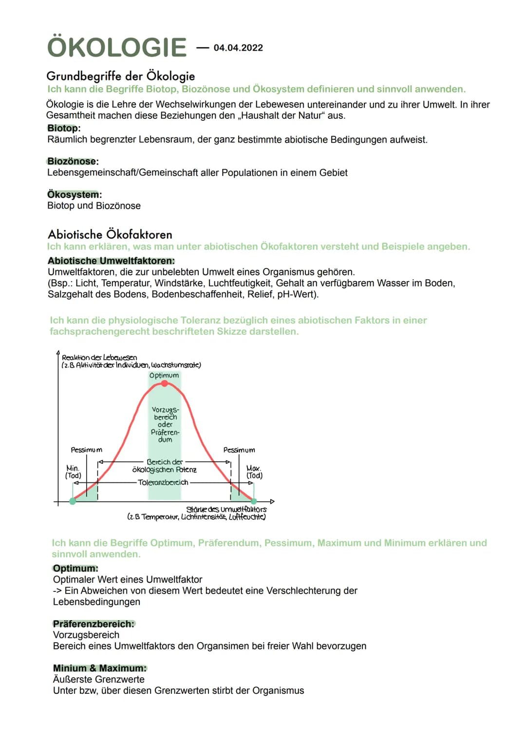ÖKOLOGIE
Grundbegriffe der Ökologie
Ich kann die Begriffe Biotop, Biozönose und Ökosystem definieren und sinnvoll anwenden.
Ökologie is die 