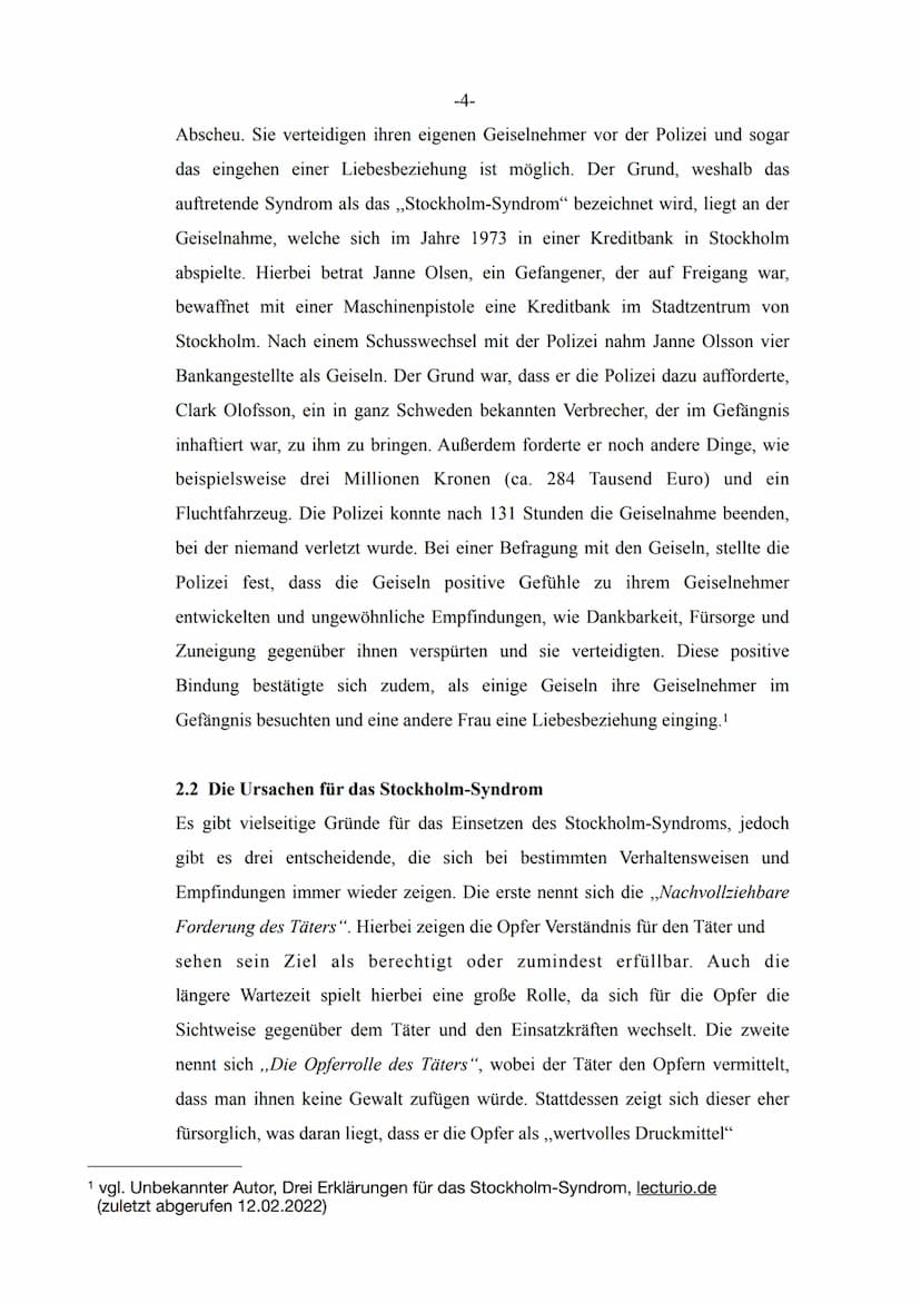 Facharbeit: Pädagogik
Das Stockholm-Syndrom am Beispiel von Natascha Kampusch
Erklärungen von Ursachen, Formen und Konsequenzen mit Blick au
