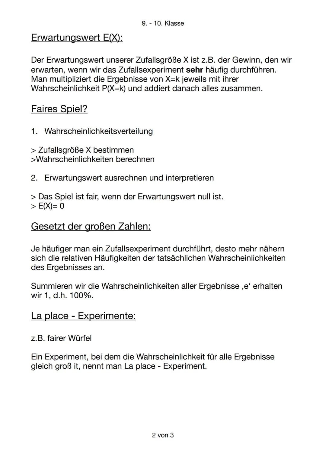 9. - 10. Klasse
Wahrscheinlichkeitsrechnung
absolute Häufigkeit:
z.B. Anzahl der gewürfelten,Einsen' bei 100 Würfen
relative Häufigkeit:
rel