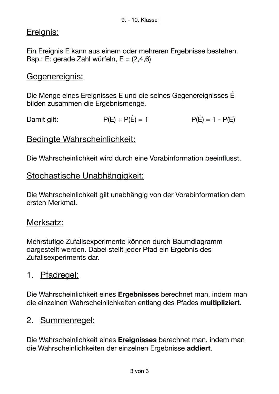 9. - 10. Klasse
Wahrscheinlichkeitsrechnung
absolute Häufigkeit:
z.B. Anzahl der gewürfelten,Einsen' bei 100 Würfen
relative Häufigkeit:
rel