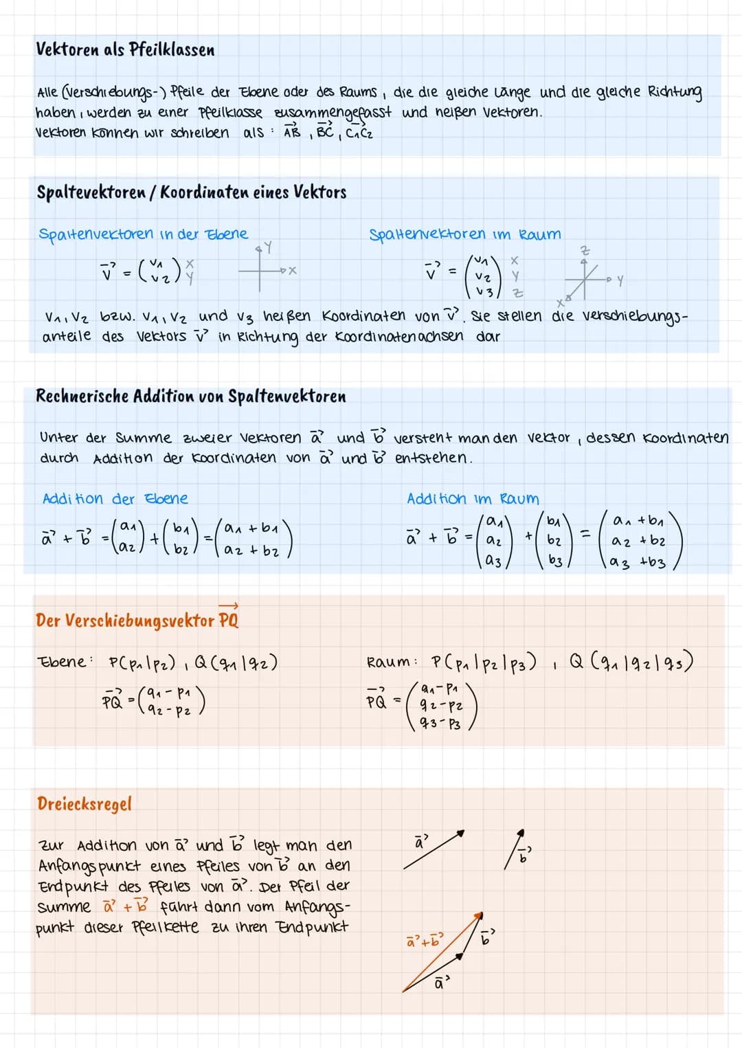 
<p>Alle (Verschiebungs-) Pfeile der Ebene oder des Raums, die die gleiche Länge und die gleiche Richtung haben, werden zu einer Pfeilklasse