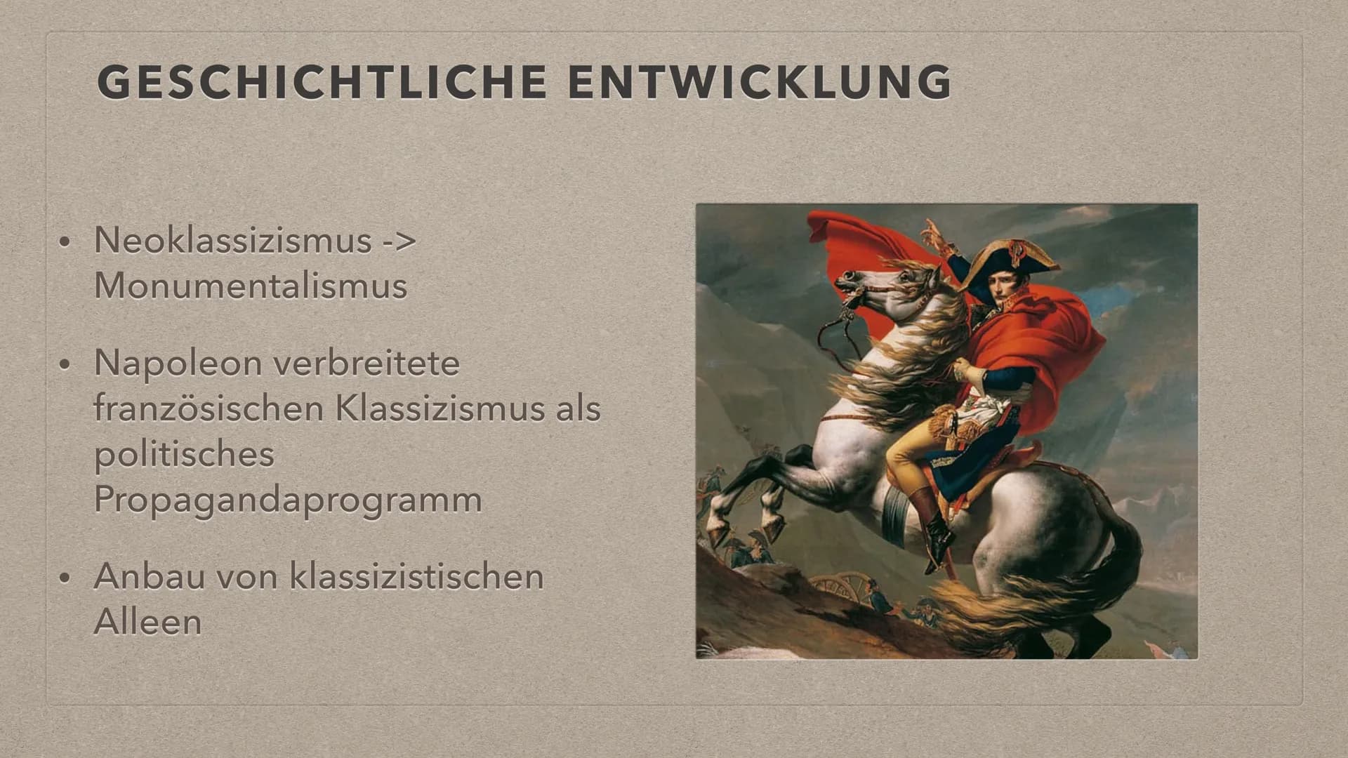 KLASSIZISMUS
PA Allgemein:
.
kunstgeschichtliche Epoche im Zeitraum etwa zwischen
1770 und 1840
Klassizismus löste den Barock bzw. das Rokok