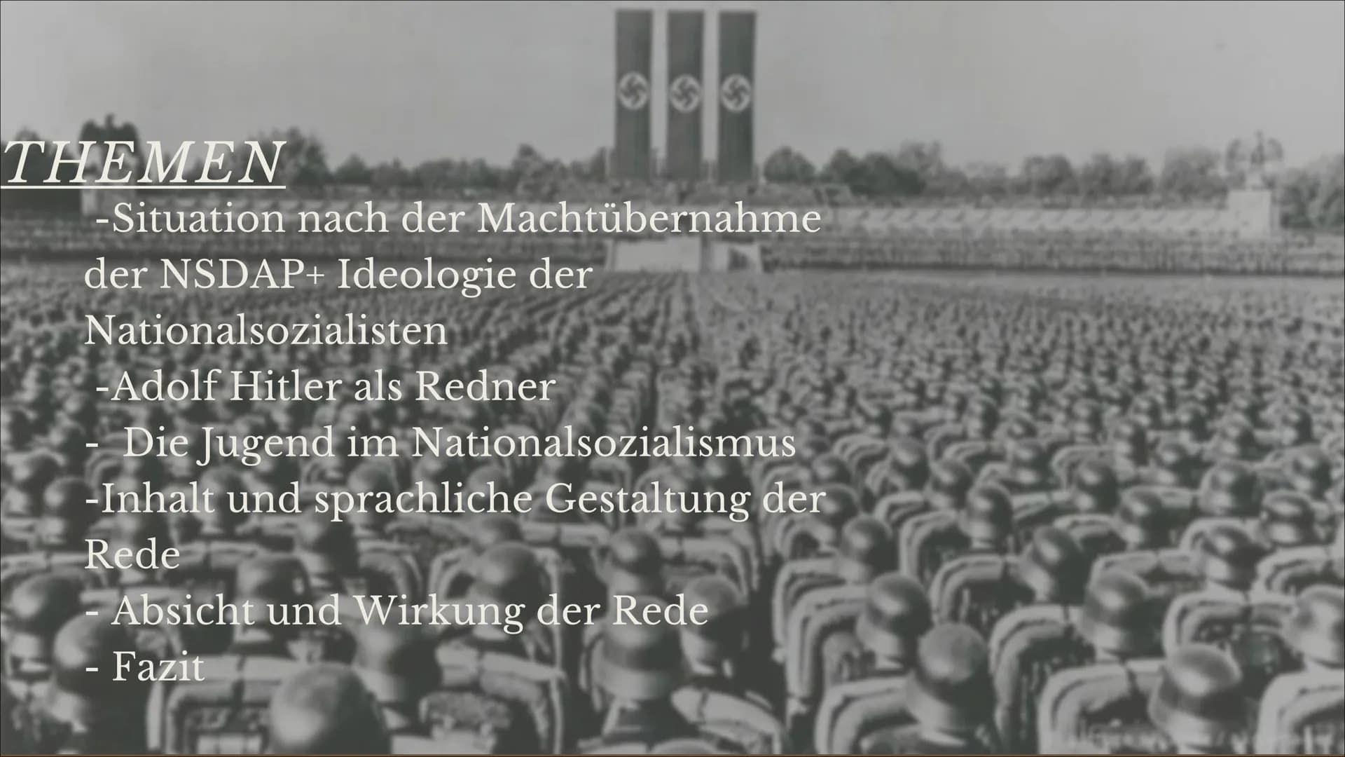 VORGELEGT VON LINA VODDE
Die
Manipulation
der Jugend
im
Dritten Reich
Analyse einer Rede Adolf Hitlers beim Dritten
Reichsparteitag der NSDA