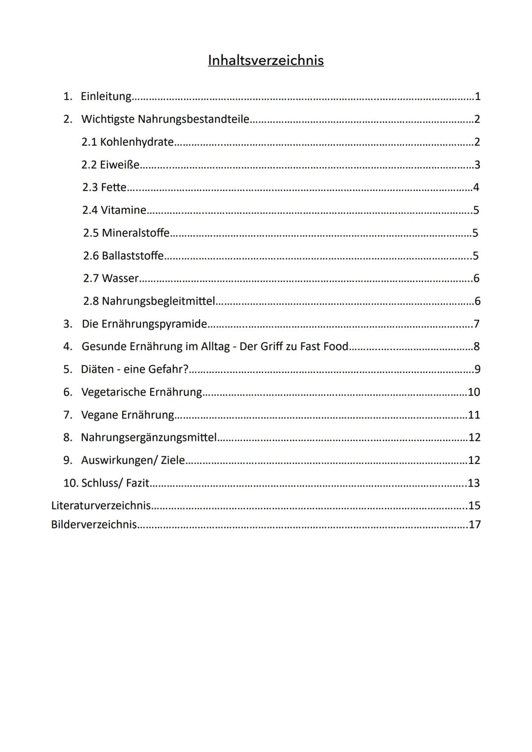 Thema:
Gesunde Ernährung -
Du bist was du isst
Thema Gesundheit 1. Einleitung...
2. Wichtigste Nahrungsbestandteile..
2.1 Kohlenhydrate...
2