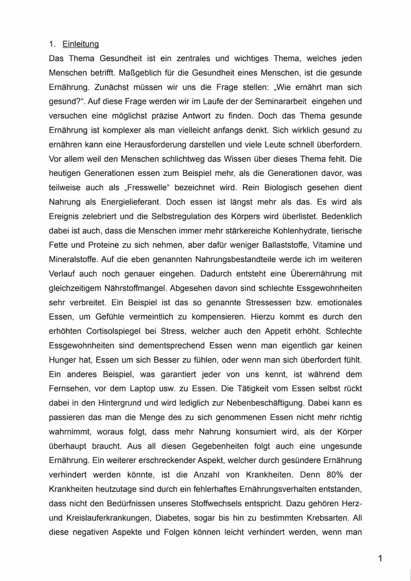 Thema:
Gesunde Ernährung -
Du bist was du isst
Thema Gesundheit 1. Einleitung...
2. Wichtigste Nahrungsbestandteile..
2.1 Kohlenhydrate...
2