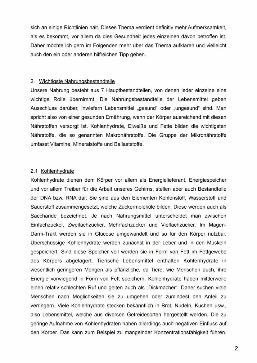 Thema:
Gesunde Ernährung -
Du bist was du isst
Thema Gesundheit 1. Einleitung...
2. Wichtigste Nahrungsbestandteile..
2.1 Kohlenhydrate...
2