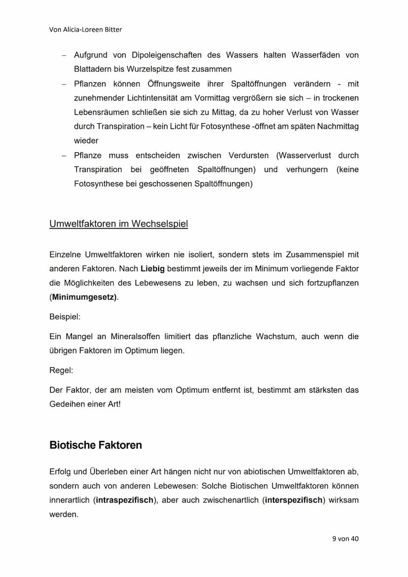 Von Alicia-Loreen Bitter
Abiotische Faktoren
Toleranz und Ökologische Potenz
Abiotische Umweltfaktoren beeinflussen die Aktivität von Lebewe