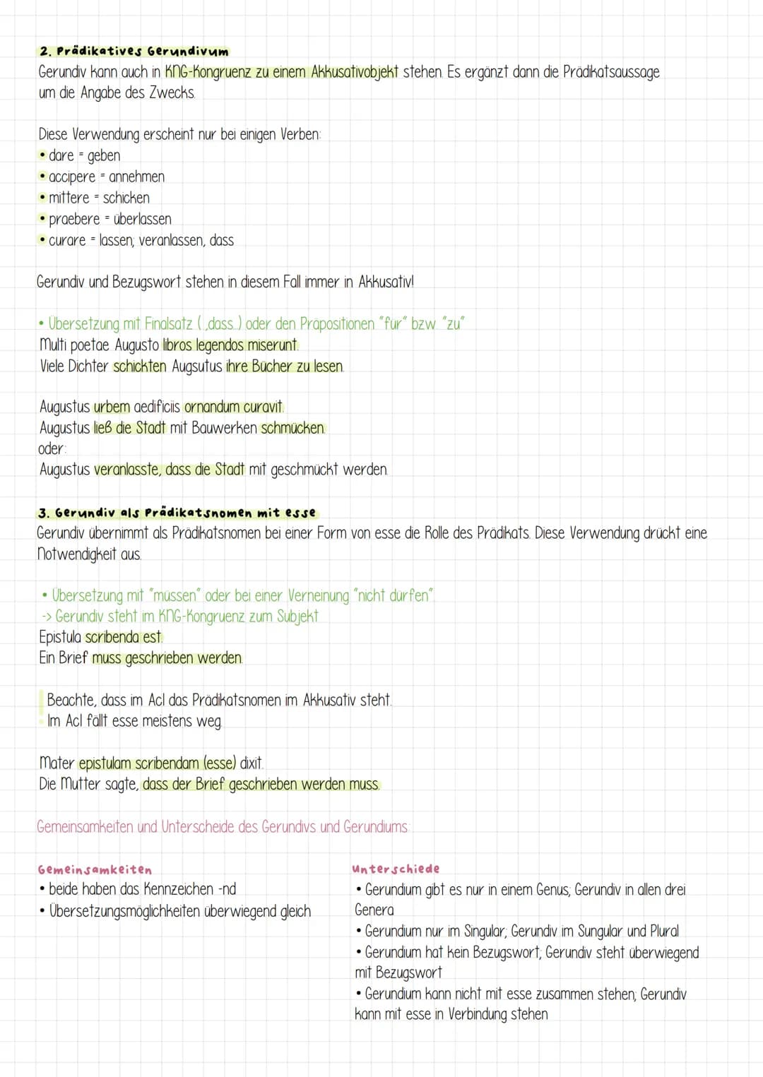 Gerundiv
Gerundio und Gerundium
• Kennzeichen -nd
beschreibt einen Vorgang
• kann im Singular als auch Plural stehen
• Endungen der a-/o-Dek