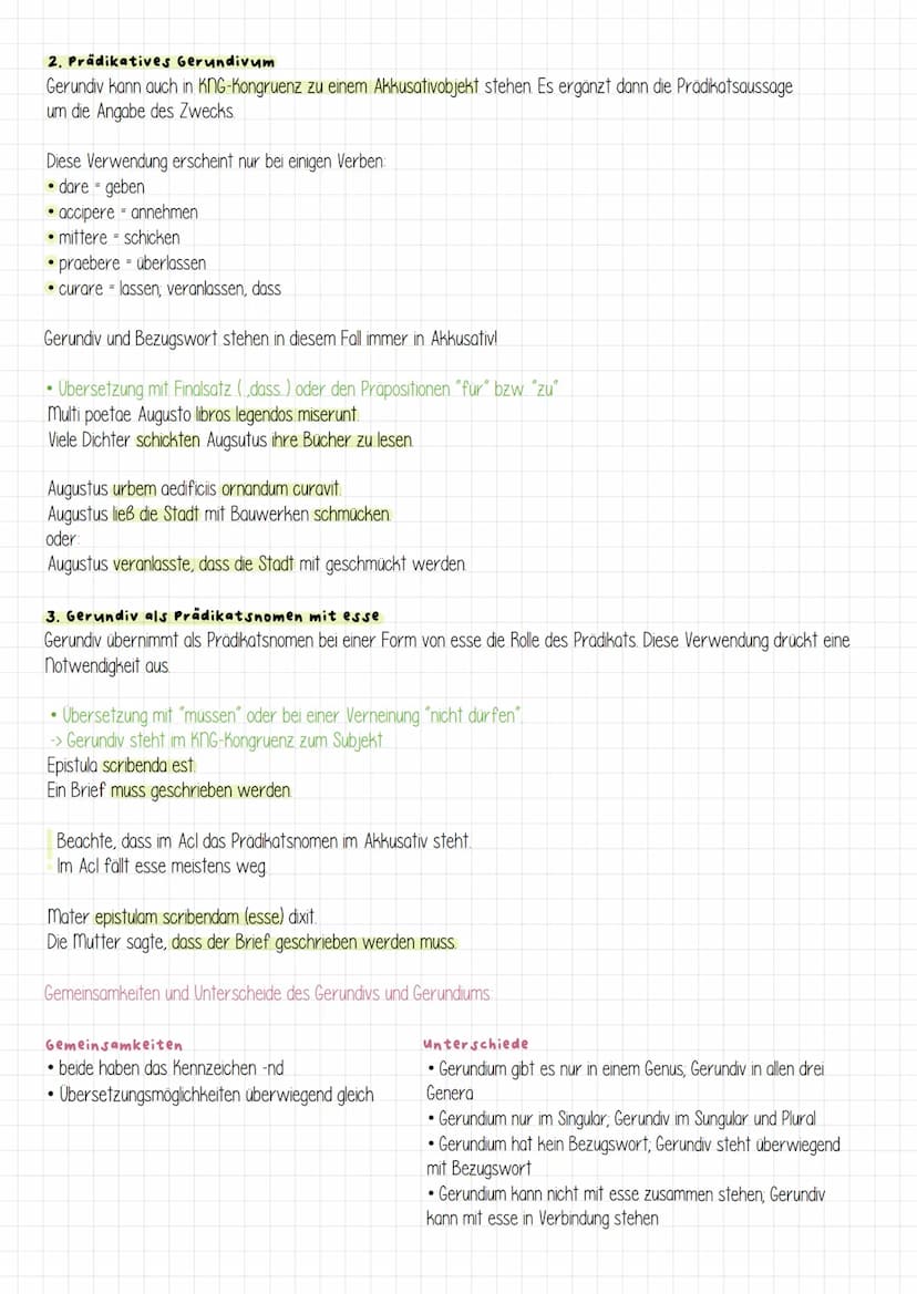 Gerundiv
Gerundio und Gerundium
• Kennzeichen -nd
beschreibt einen Vorgang
• kann im Singular als auch Plural stehen
• Endungen der a-/o-Dek