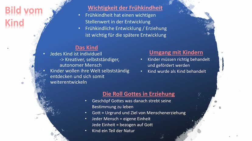 Fröbelpädagogik
1 ●
●
Gliederung
Entstehungsgeschichte
-Steckbrief
- Geschichte
-
Bild vom Kind
Grundannahmen / Ziele
- Grundannahme vom Kin