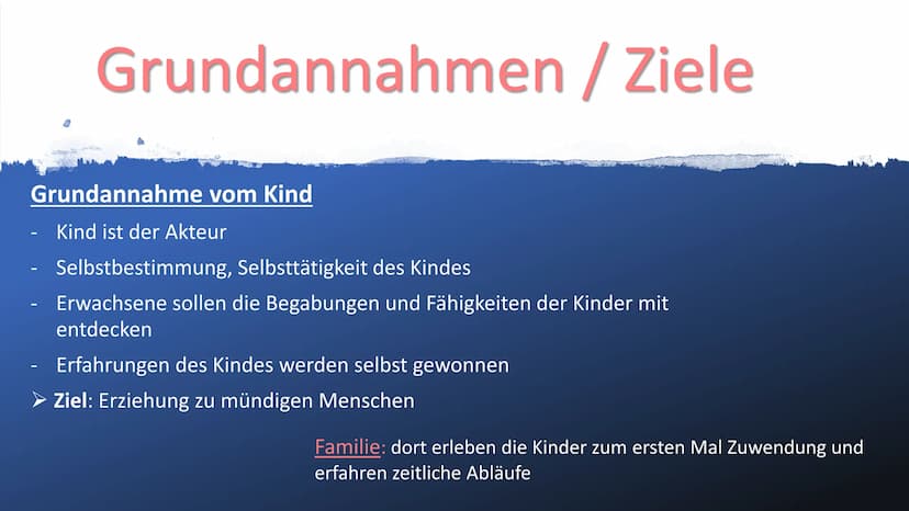 Fröbelpädagogik
1 ●
●
Gliederung
Entstehungsgeschichte
-Steckbrief
- Geschichte
-
Bild vom Kind
Grundannahmen / Ziele
- Grundannahme vom Kin