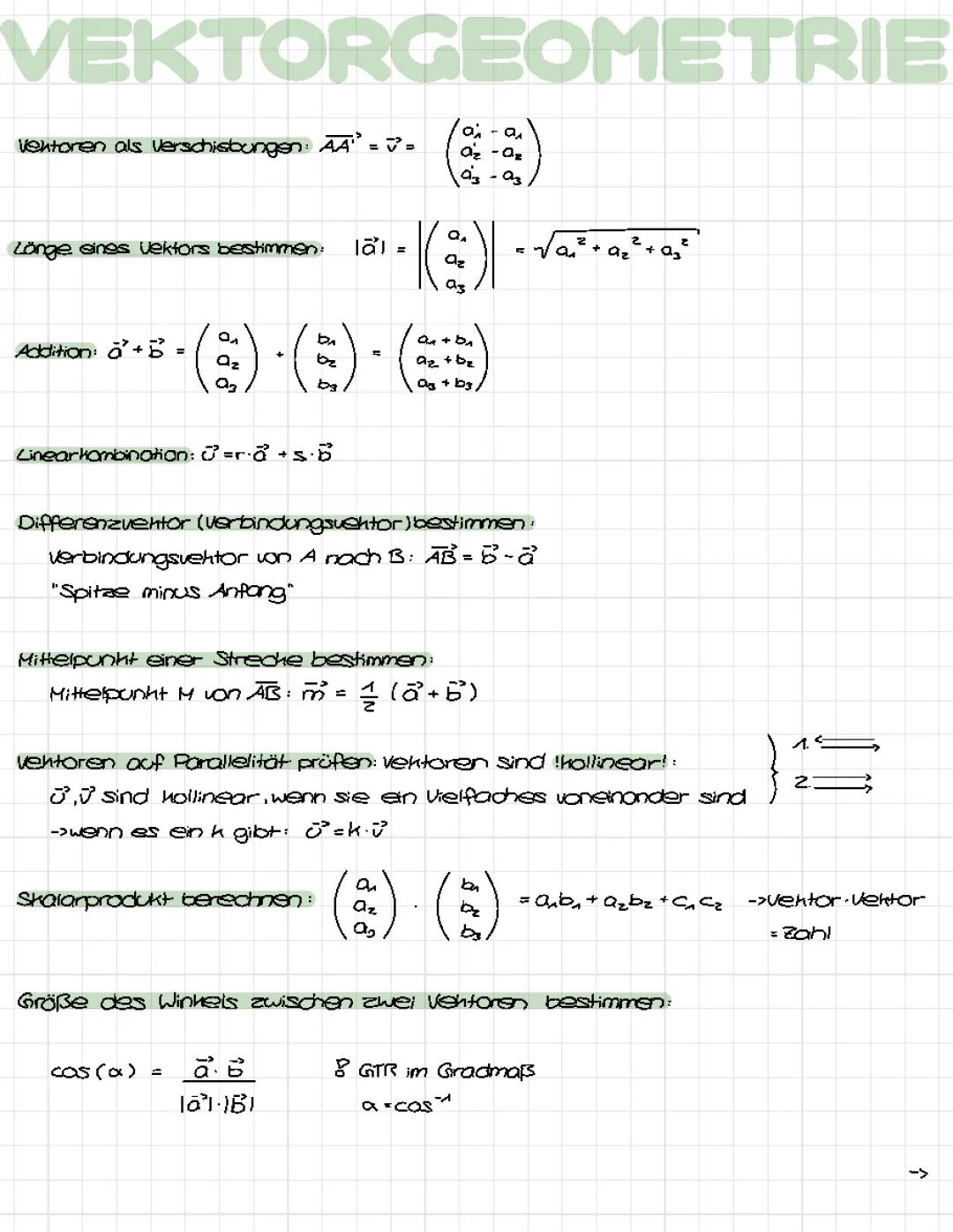 Vektorgeometrie Lernzettel, Zusammenfassen