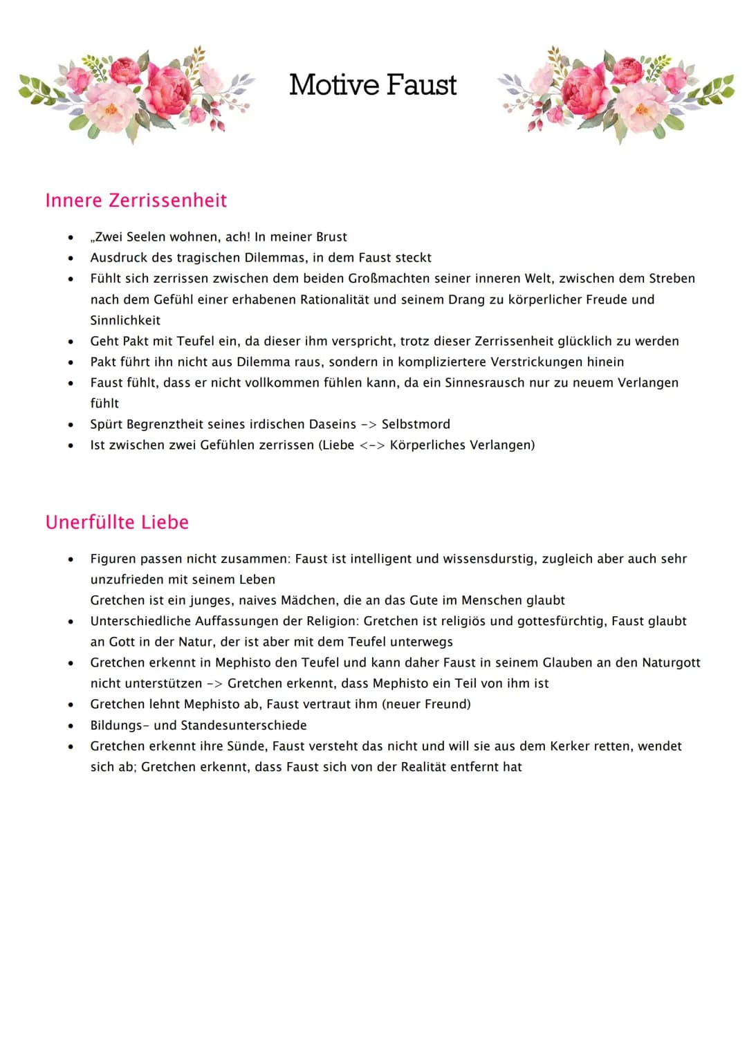 Innere Zerrissenheit
●
●
●
●
●
Fest
●
●
Motive Faust
Unerfüllte Liebe
Figuren passen nicht zusammen: Faust ist intelligent und wissensdursti