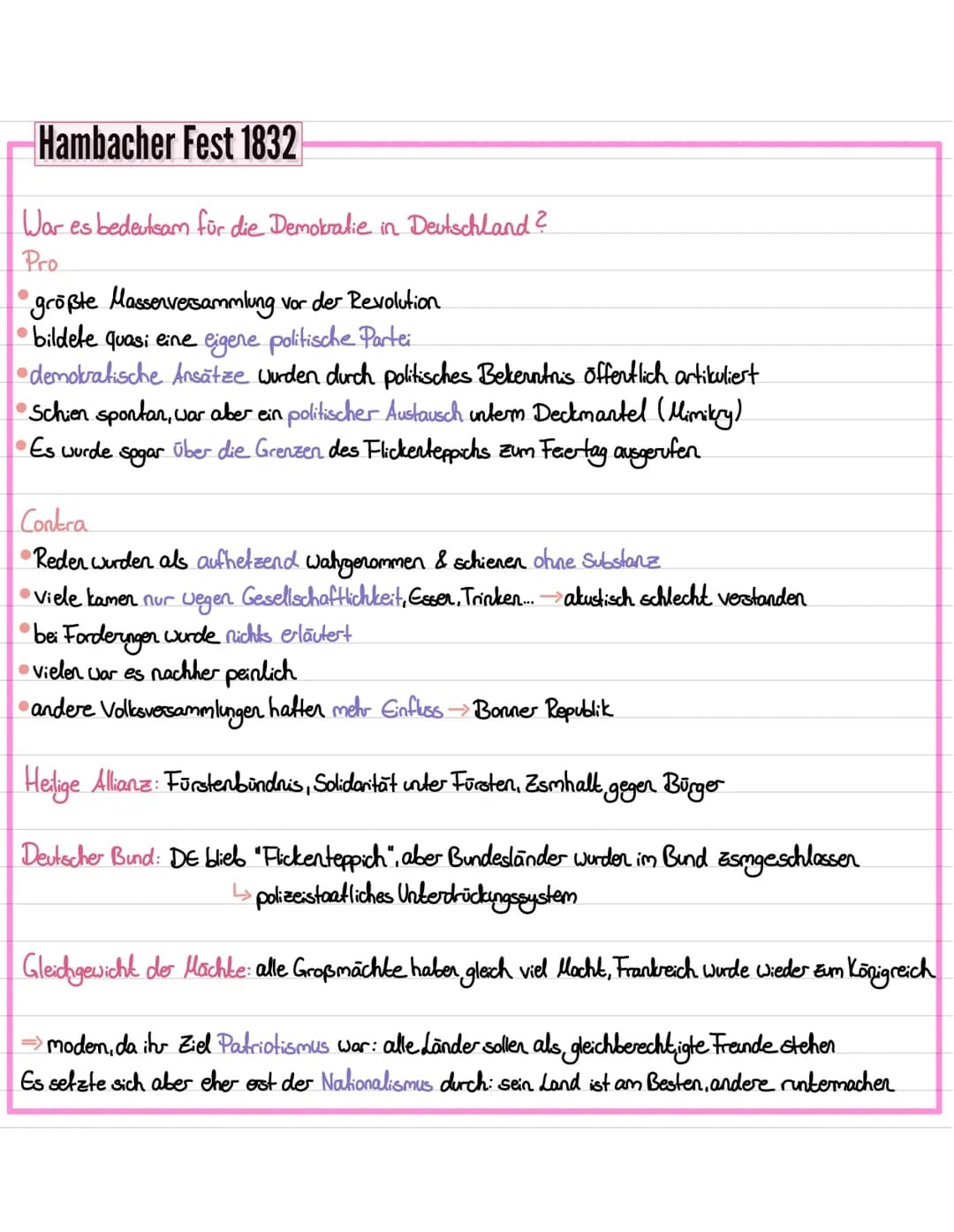 Hambacher Fest 1832
Kontext
•Es gab keinen Deutschen Staat, nur Flickenteppich ("heiliges römisches Reich)
nach Napoleon nahmen Fürsten Mach