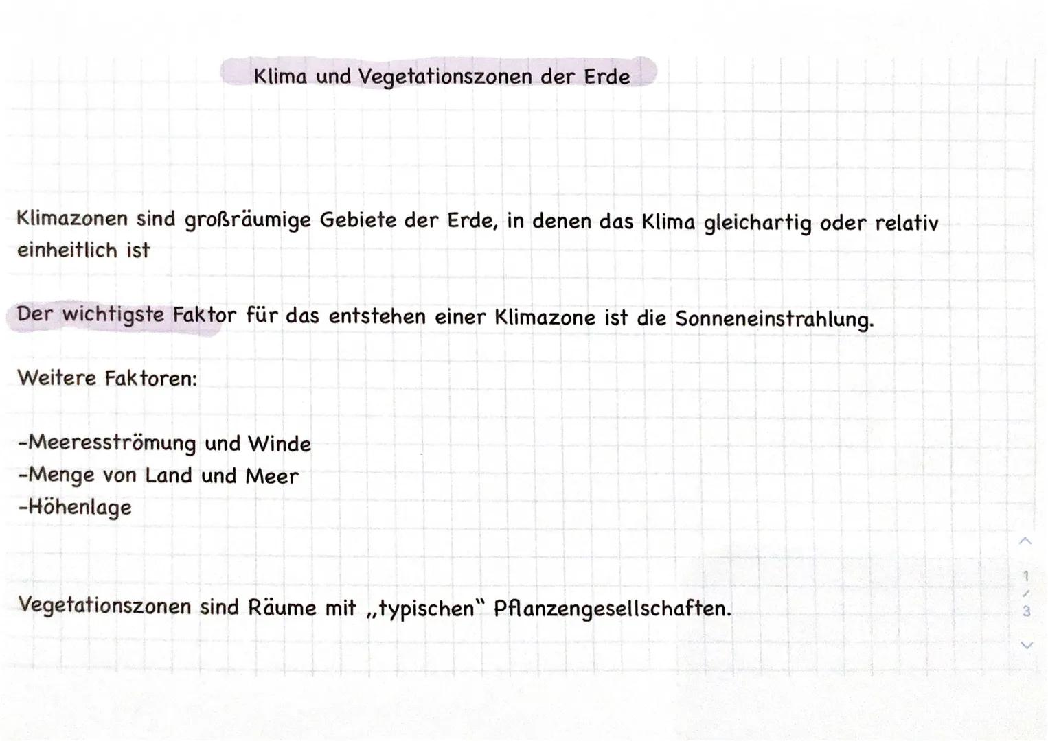 Klima und Vegetationszonen der Erde
Klimazonen sind großräumige Gebiete der Erde, in denen das Klima gleichartig oder relativ
einheitlich is