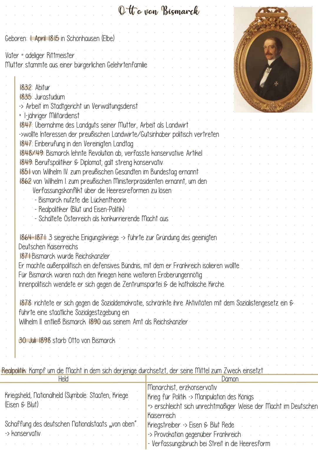 1832: Abitur
1835: Jurastudium
Geboren: April 1815 in Schönhausen (Elbe)
Vater adeliger Rittmeister
Mutter stammte aus einer bürgerlichen Ge