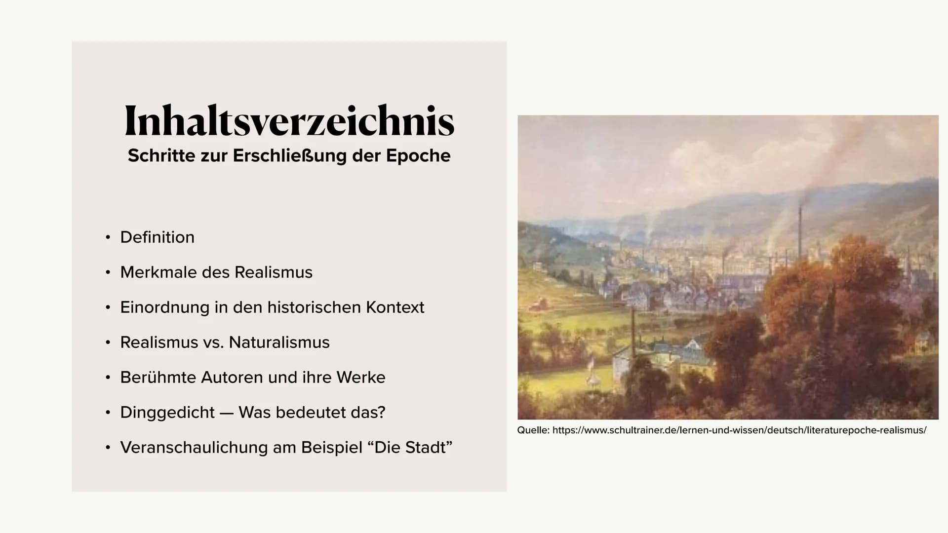 Die Epoche des
Realismus
Ästhetisierung des Wirklichen
(in Deutschland) ●
• Definition
Merkmale des Realismus
Einordnung in den historischen