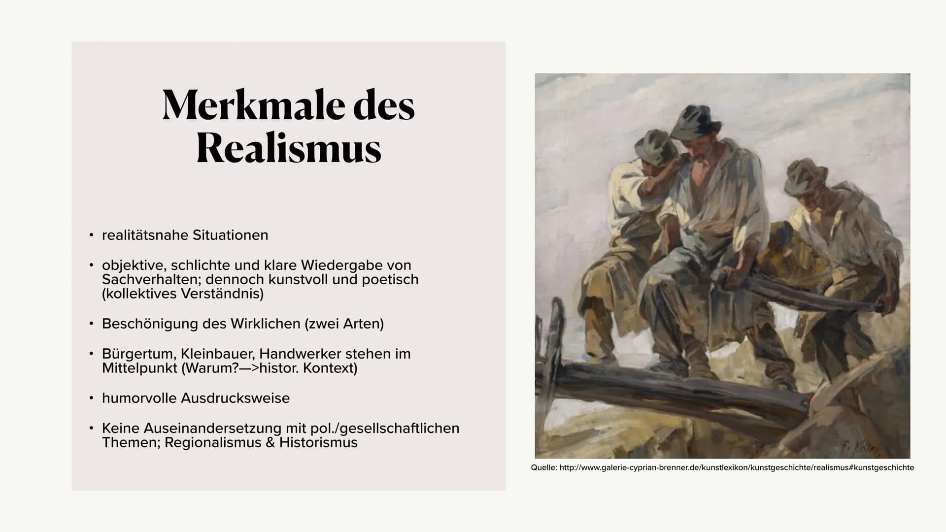 Die Epoche des
Realismus
Ästhetisierung des Wirklichen
(in Deutschland) ●
• Definition
Merkmale des Realismus
Einordnung in den historischen