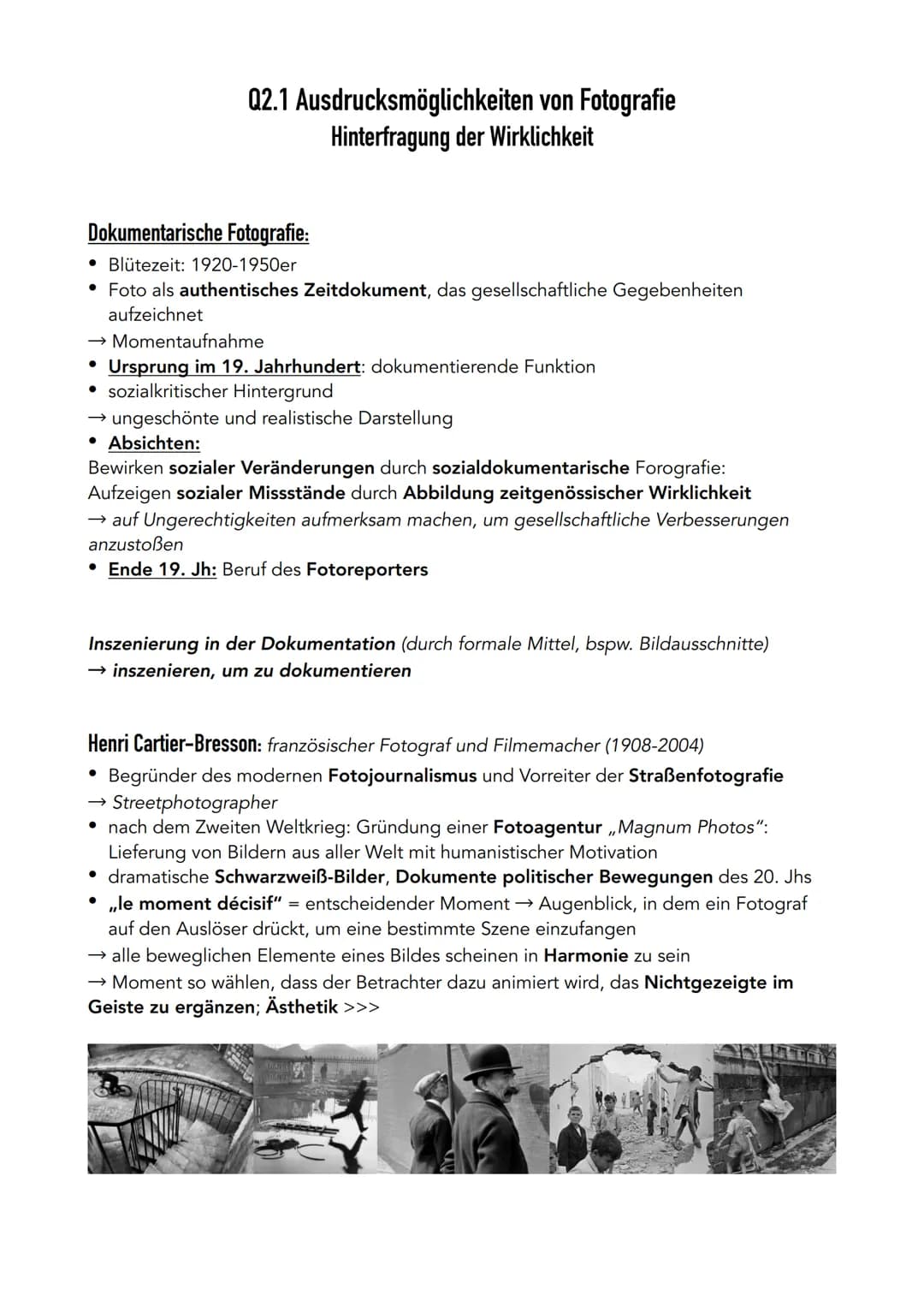 Q2.1 Ausdrucksmöglichkeiten von Fotografie
Hinterfragung der Wirklichkeit
Dokumentarische Fotografie:
• Blütezeit: 1920-1950er
• Foto als au
