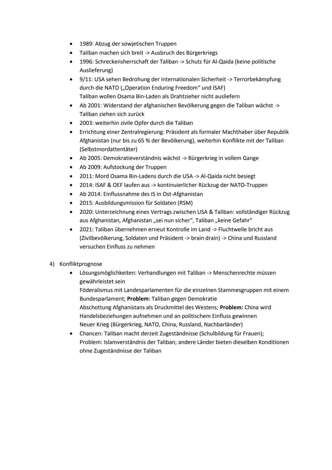 Konfliktanalyse Afghanistan
1) Konfliktinhalt
●
●
●
2) Konfliktakteure
●
●
●
Zukünftige politische und gesellschaftliche Ordnung Afghanistan