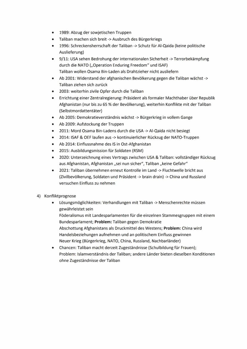 Konfliktanalyse Afghanistan
1) Konfliktinhalt
●
●
●
2) Konfliktakteure
●
●
●
Zukünftige politische und gesellschaftliche Ordnung Afghanistan