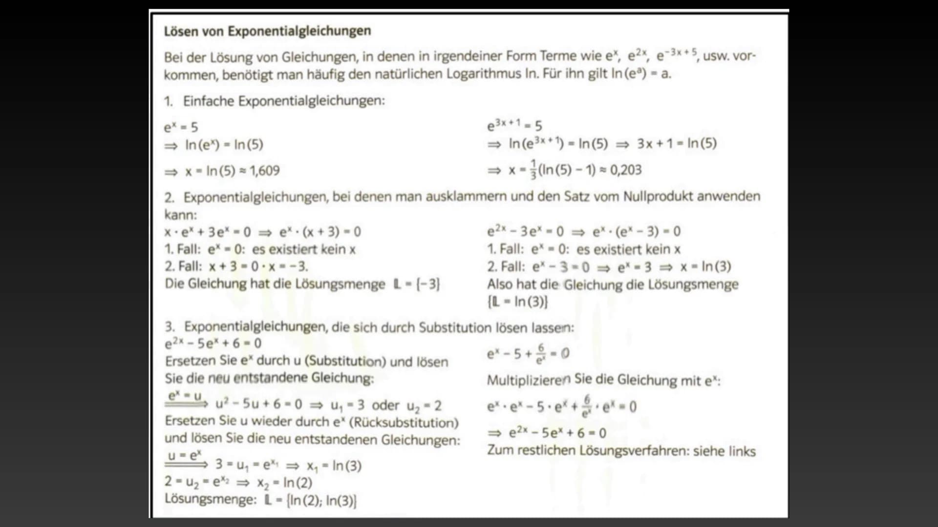 Exponentialgleichungen und der
A natürliche Logarithmus
+
Exponentialfunktionen
mit Parametern 22 Exponentialgleichungen und der natürliche 