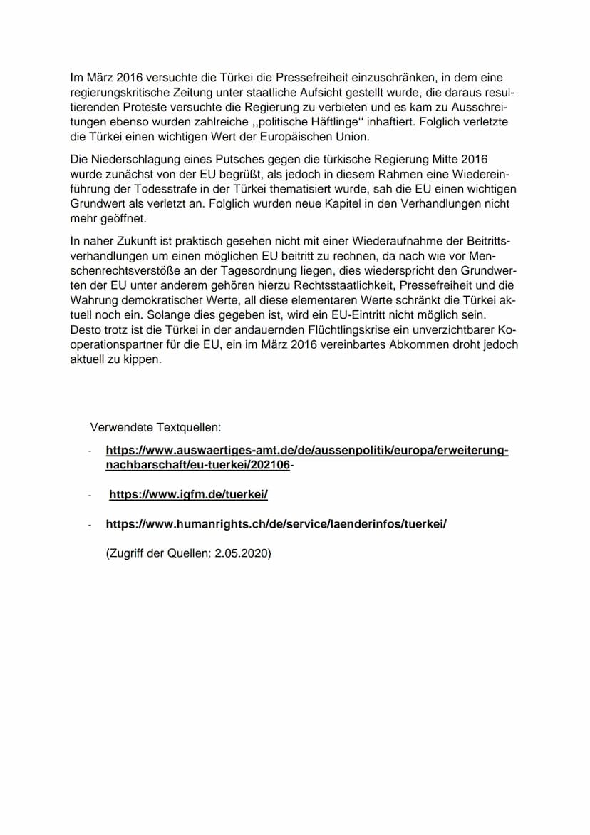 Die Beitrittsverhandlungen
Menschenrechtsverstöße
mit der Türkei - langjährige Beziehungen treffen auf
und Weigerungen
Die Türkei ist seit l