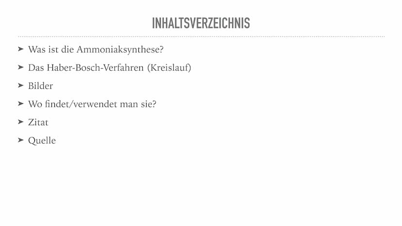 DIE AMMONIAKSYNTHESE
25.03.21 INHALTSVERZEICHNIS
Was ist die Ammoniaksynthese?
Das Haber-Bosch-Verfahren (Kreislauf)
➤ Bilder
Wo findet/verw