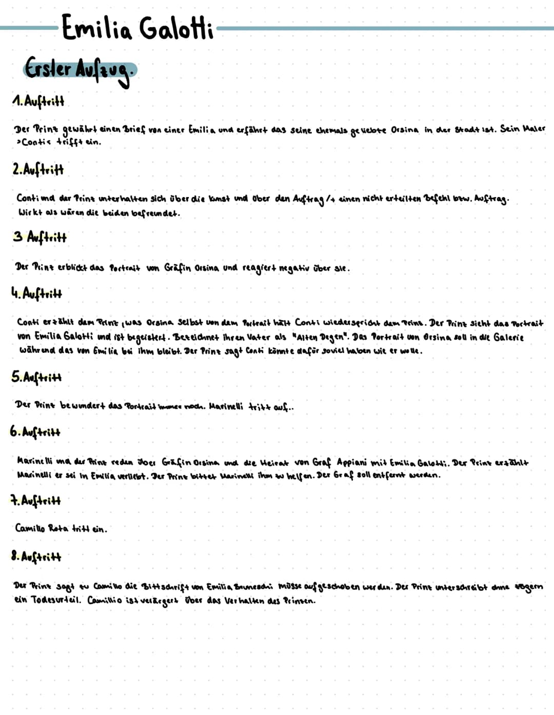 Emilia Galotti
Erster Aufzug.
1. Auftritt
Der Prinz gewährt einen Brief von einer Emilia und erfährt das seine ehemals geliebte Orsing in de