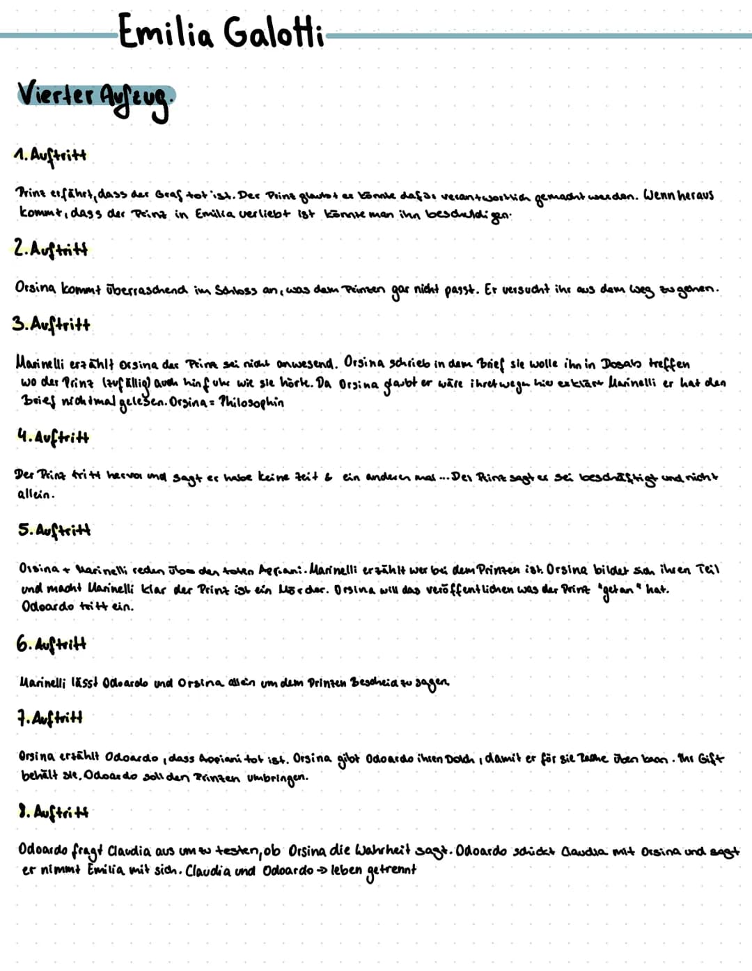 Emilia Galotti
Erster Aufzug.
1. Auftritt
Der Prinz gewährt einen Brief von einer Emilia und erfährt das seine ehemals geliebte Orsing in de