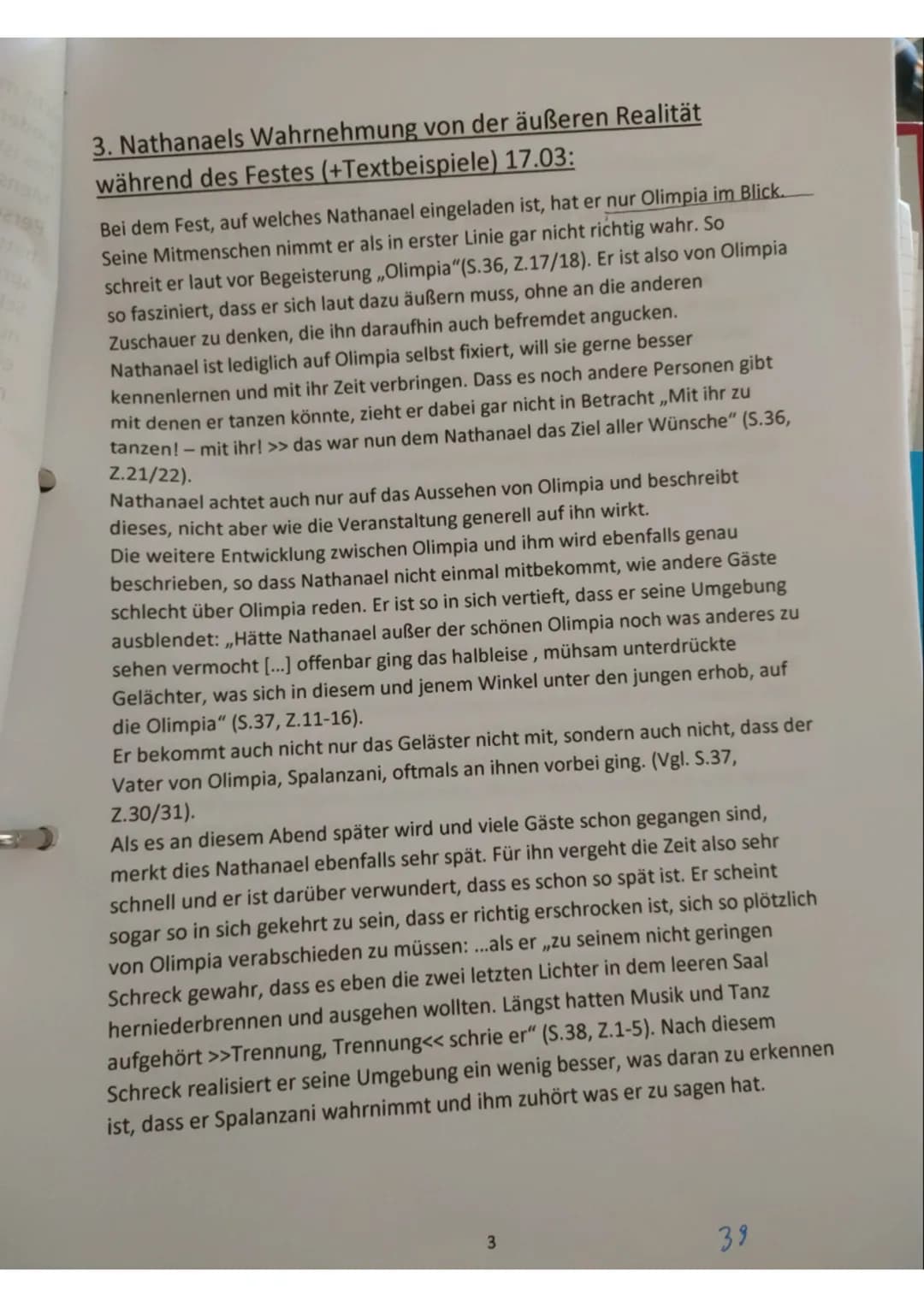 1.Das Verhaltensrepertoire Olimpias (Buch Seite 35, Zeile 24
bis Seite 38, Zeile 28) Aljosha 16.03.2020:
beobachtet
Nathanael lernt Olimpia 