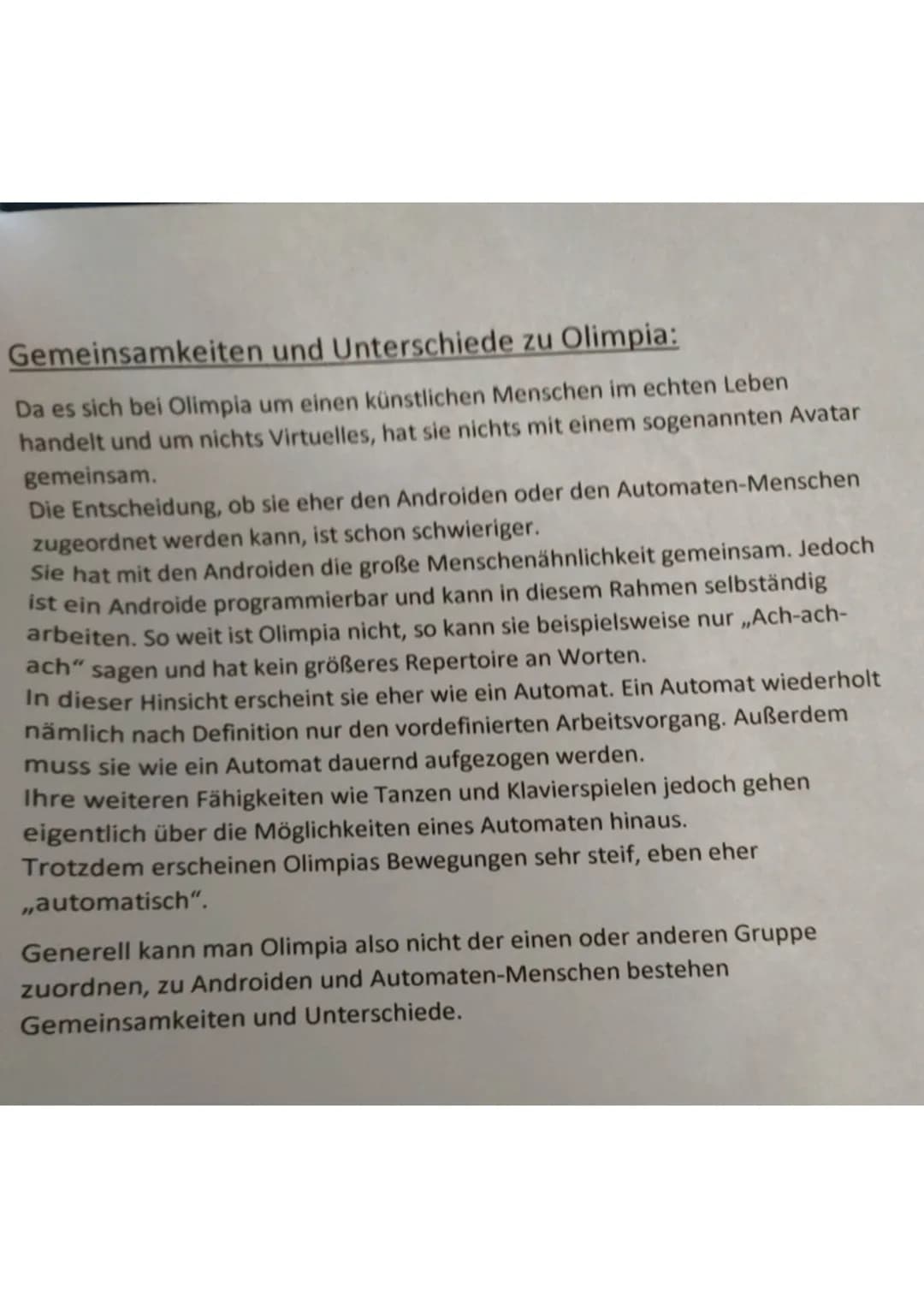 1.Das Verhaltensrepertoire Olimpias (Buch Seite 35, Zeile 24
bis Seite 38, Zeile 28) Aljosha 16.03.2020:
beobachtet
Nathanael lernt Olimpia 