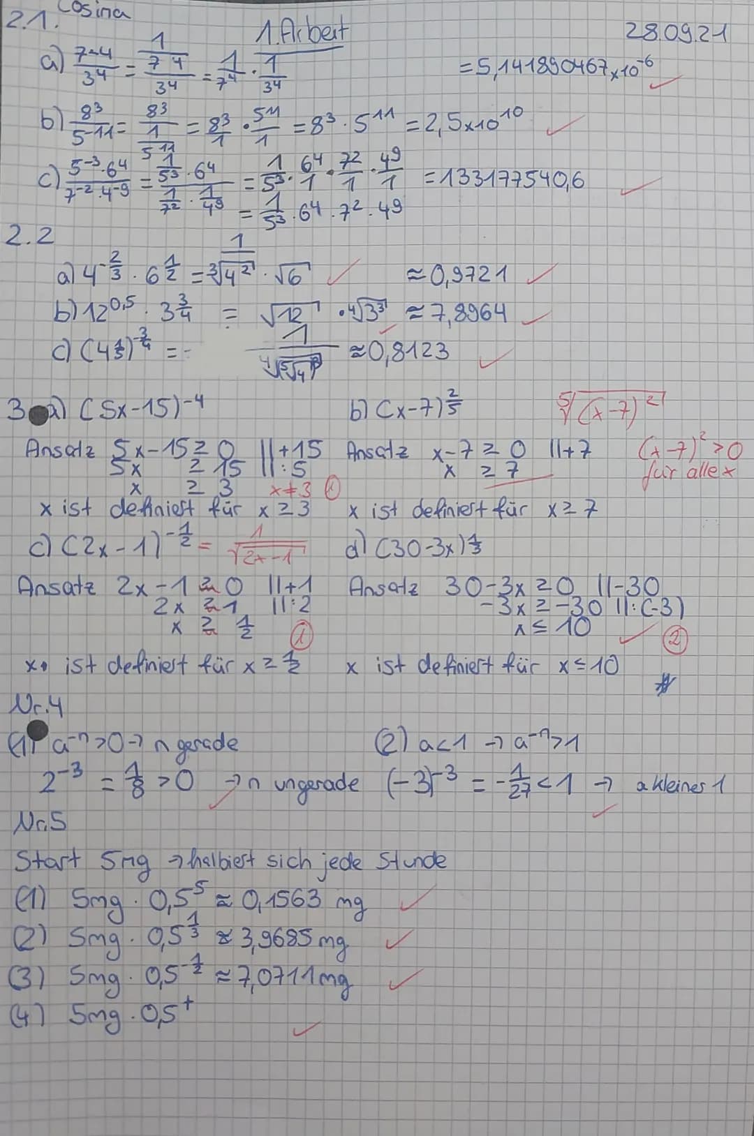 FRANZISKANER
GYMNASIUM
KREUZBURG GmbH
Teil I (hilfsmittelfreier Teil)
Name:
Aufgabe 1:
Berechne den Wert der Potenz.
a) 3-² =9₁b) (-2) ⁰ = 1