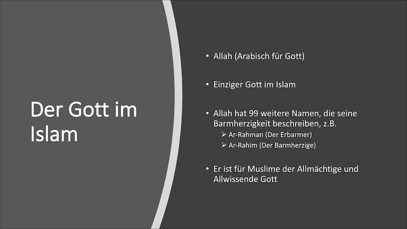 C
Der Islam Gliederung
Allgemeines
Entstehung des Islams
• Gott im Islam
• 5 Säulen des Islams
●
●
●
Koran
Moschee
• Kaaba
• Gemeinsamkeiten