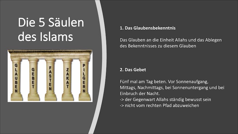C
Der Islam Gliederung
Allgemeines
Entstehung des Islams
• Gott im Islam
• 5 Säulen des Islams
●
●
●
Koran
Moschee
• Kaaba
• Gemeinsamkeiten