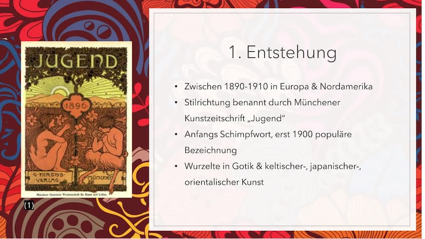 ತ
JUGENDSTIL
ಅ
Refifte F
Gliederung
1. Entstehung
2. Lebensreformbewegung
3. Allgemeine Merkmale
4. Architektur
5. Skulptur
6. Quellen JUGEN