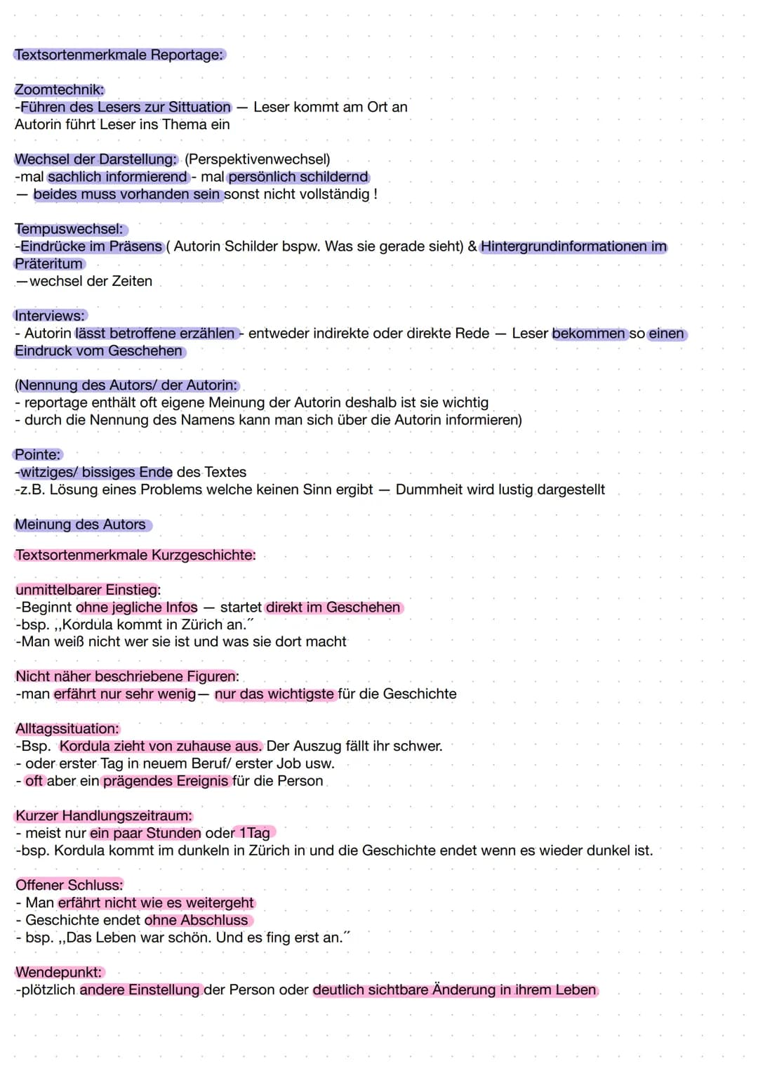 Textsortenmerkmale Reportage:
Zoomtechnik:
-Führen des Lesers zur Sittuation Leser kommt am Ort an
Autorin führt Leser ins Thema ein
Wechsel