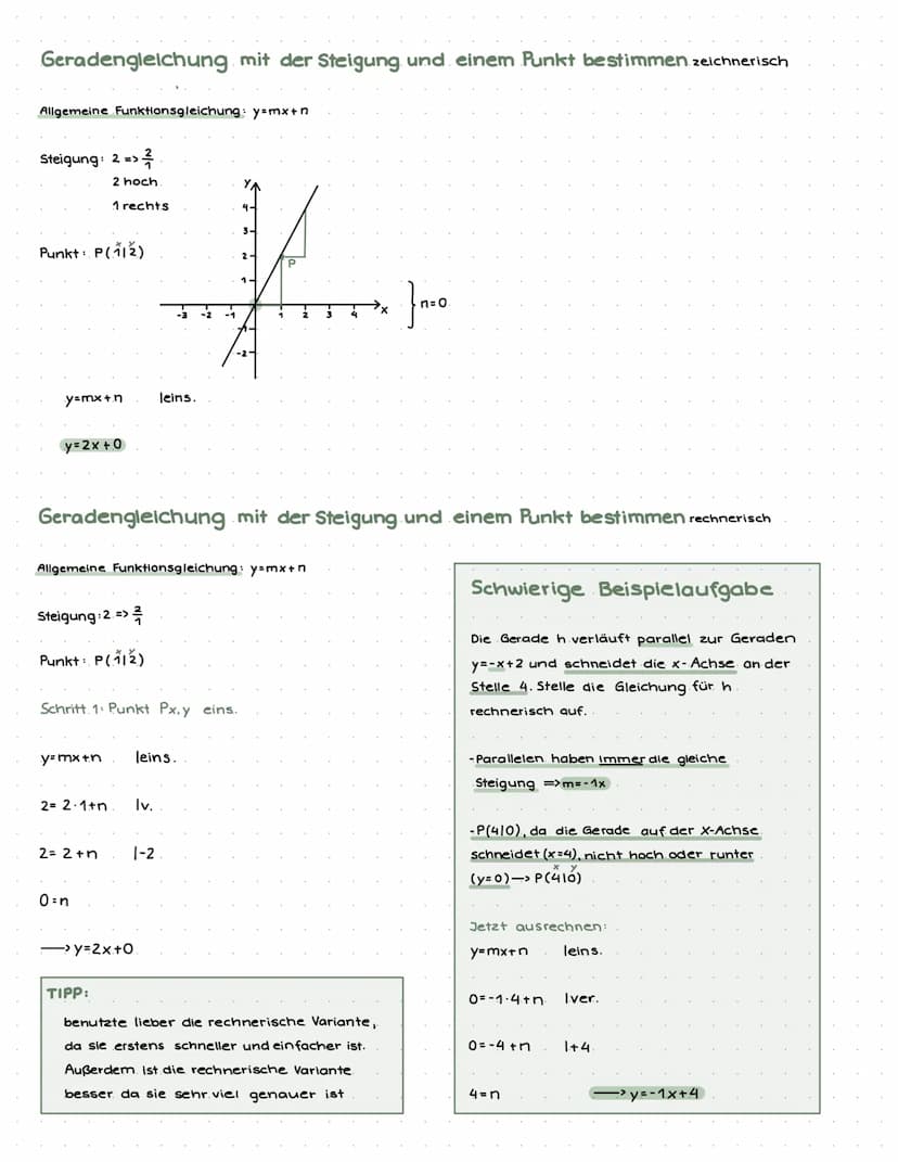 LernzetteLineare Funktion und Gleichungen
Gerade zu einer Gleichung zeichnen
Geradengleichung anhand des Graphen bestimmen
Geradengleichung 