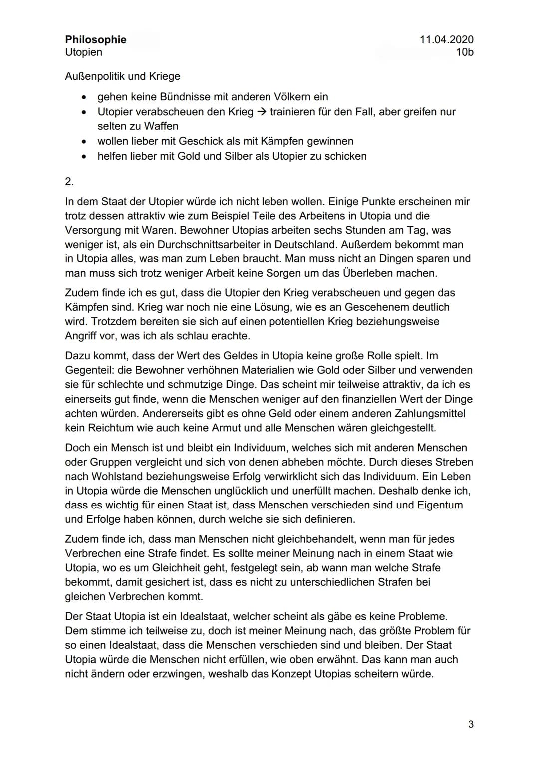 Philosophie
Utopien
Arbeitsaufträge zu Thomas Morus, Utopia
II. Thomas Morus und seine Zeit
1.
Person: Thomas Morus
• geboren: 1478 in Londo