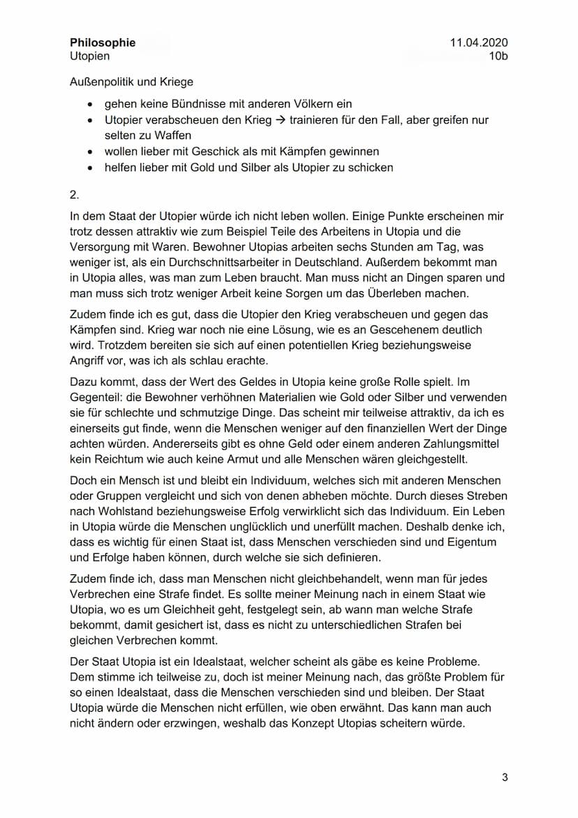 Philosophie
Utopien
Arbeitsaufträge zu Thomas Morus, Utopia
II. Thomas Morus und seine Zeit
1.
Person: Thomas Morus
• geboren: 1478 in Londo
