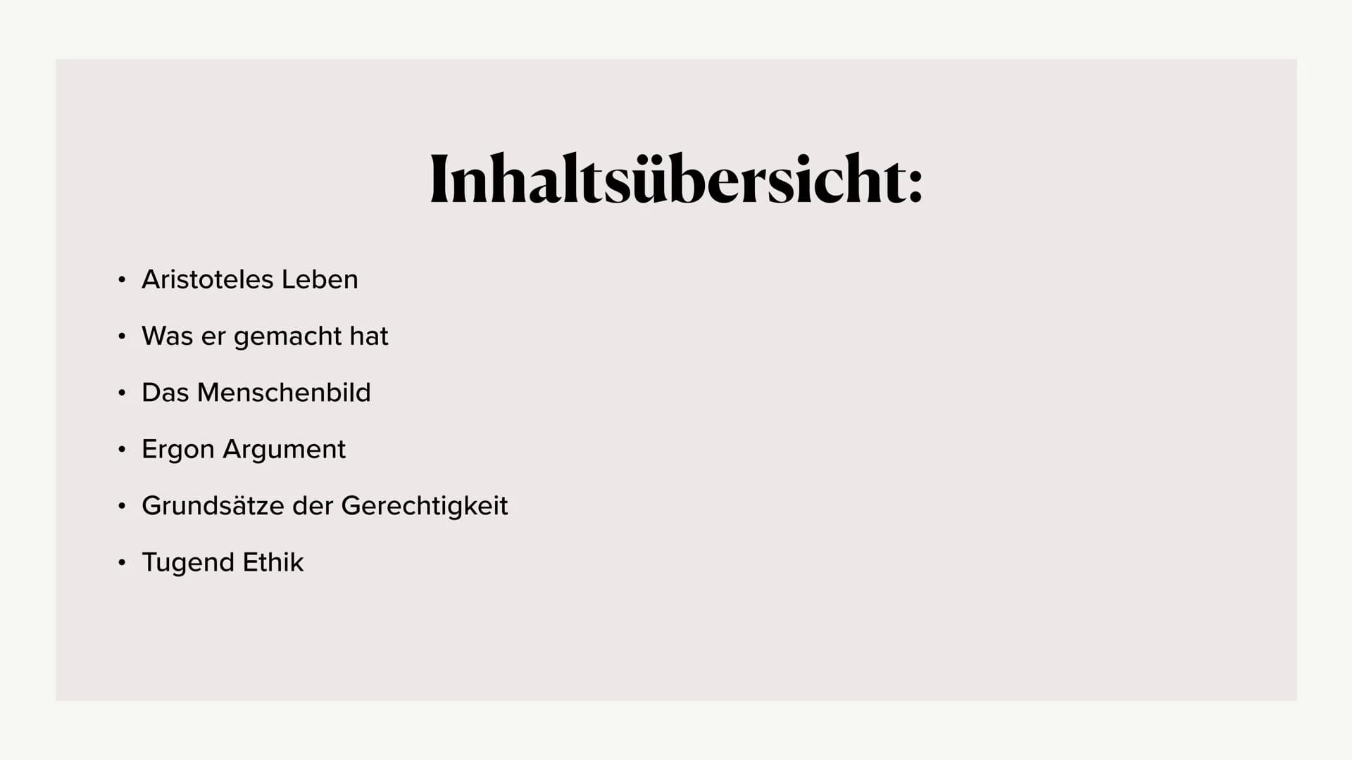 Aristoteles
von Katharina Müller, Philo GK Q1 bei Frau Spuhl ●
Aristoteles Leben
• Was er gemacht hat
Das Menschenbild
• Ergon Argument
Grun