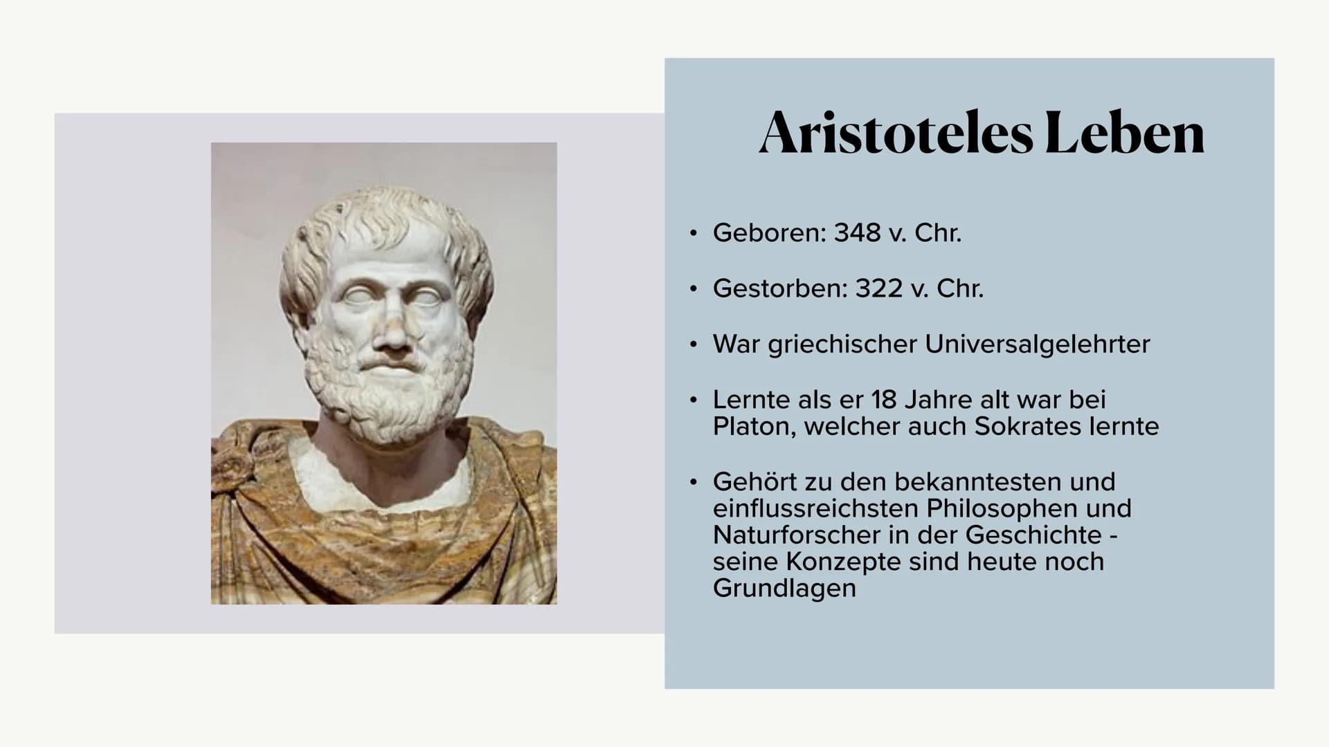 Aristoteles
von Katharina Müller, Philo GK Q1 bei Frau Spuhl ●
Aristoteles Leben
• Was er gemacht hat
Das Menschenbild
• Ergon Argument
Grun