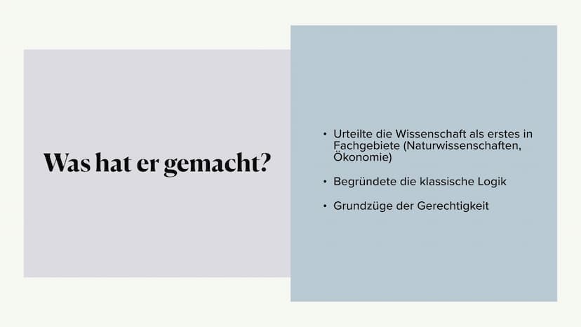 Aristoteles
von Katharina Müller, Philo GK Q1 bei Frau Spuhl ●
Aristoteles Leben
• Was er gemacht hat
Das Menschenbild
• Ergon Argument
Grun